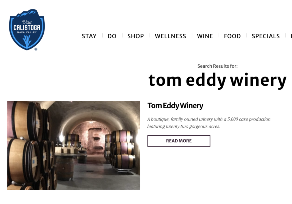 Tom Eddy Winery Visit Calistga